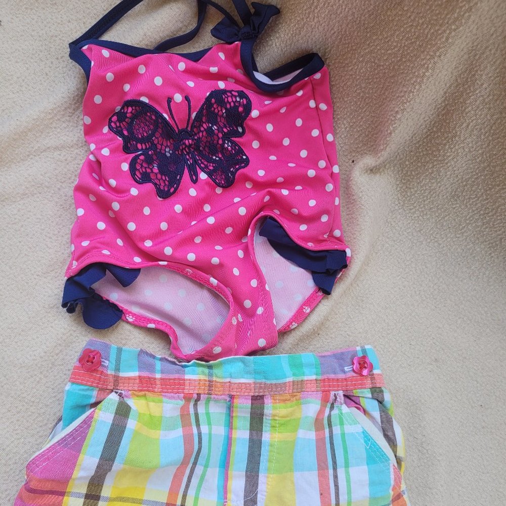 2 PC, bathing suit, and shorts 12m